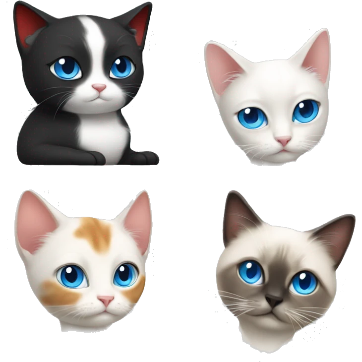 Yoga White cat black hair blue eye with one red cat and one birman cat emoji