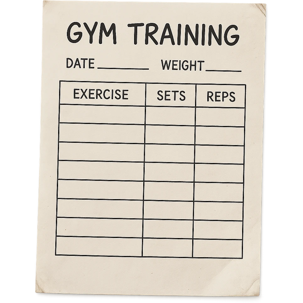 gym training sheet, real appearance, 3D, hyperrealistic, 4K, isolated on white background emoji