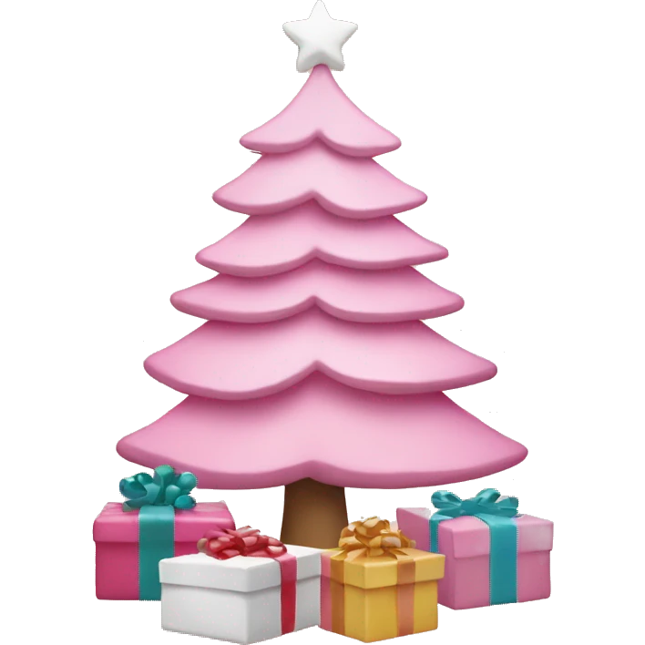 pink christmas tree with white and cream colored presents underneath emoji