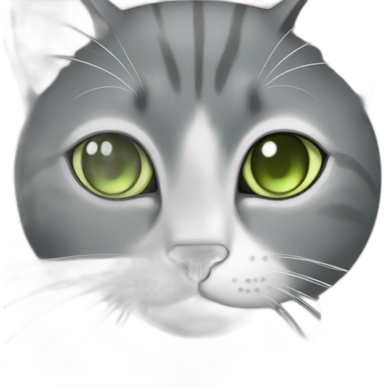 Gray cat with white mouth and white nose and light green eyes emoji