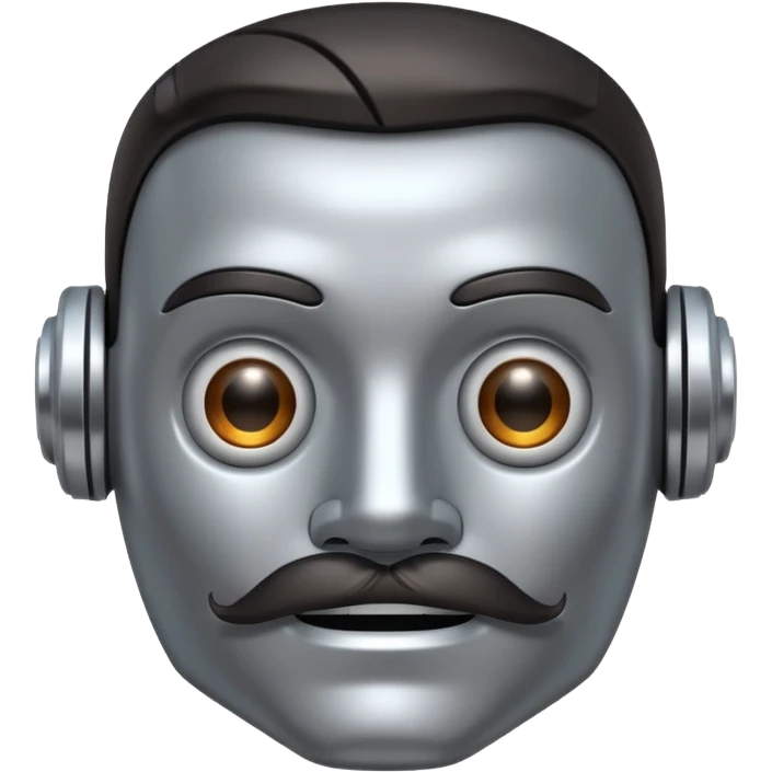 robot with dark hair with mustache more metalic emoji