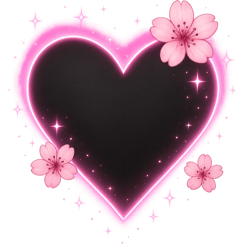 goth sakura black heart with glowing pink outline and magical sparkles, remove background emoji
