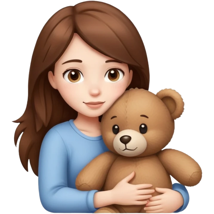 brown hair girl, white skin, hugging a teddy bear emoji