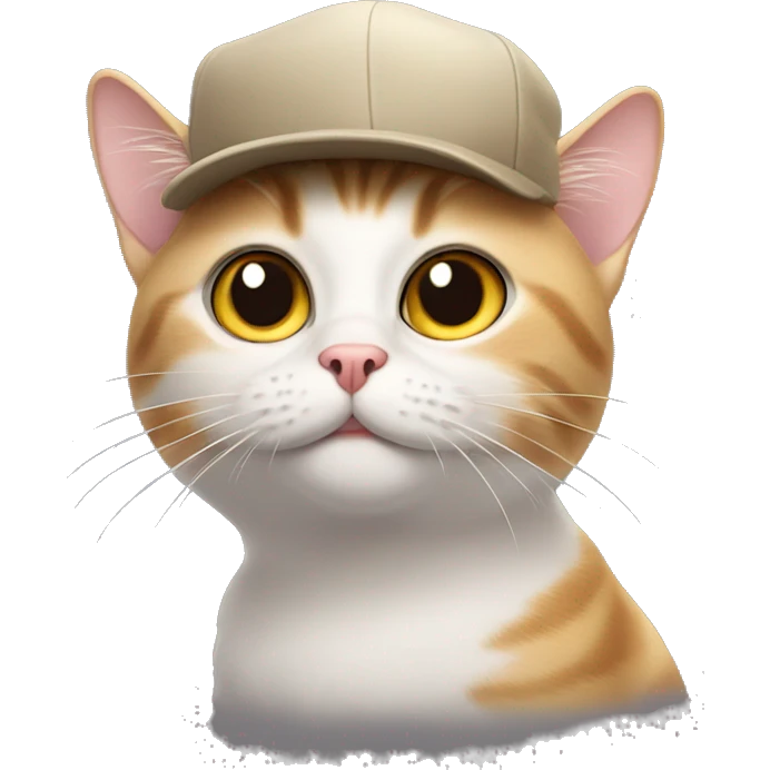 Cat with cap, looking smart and surprised, big eyes emoji