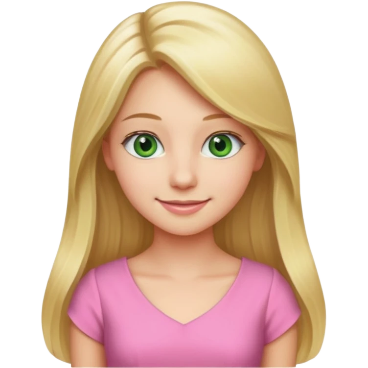 long blonde hair, real estate broker, 20 years old with a smile, green eyes, cute pink corporate dress emoji