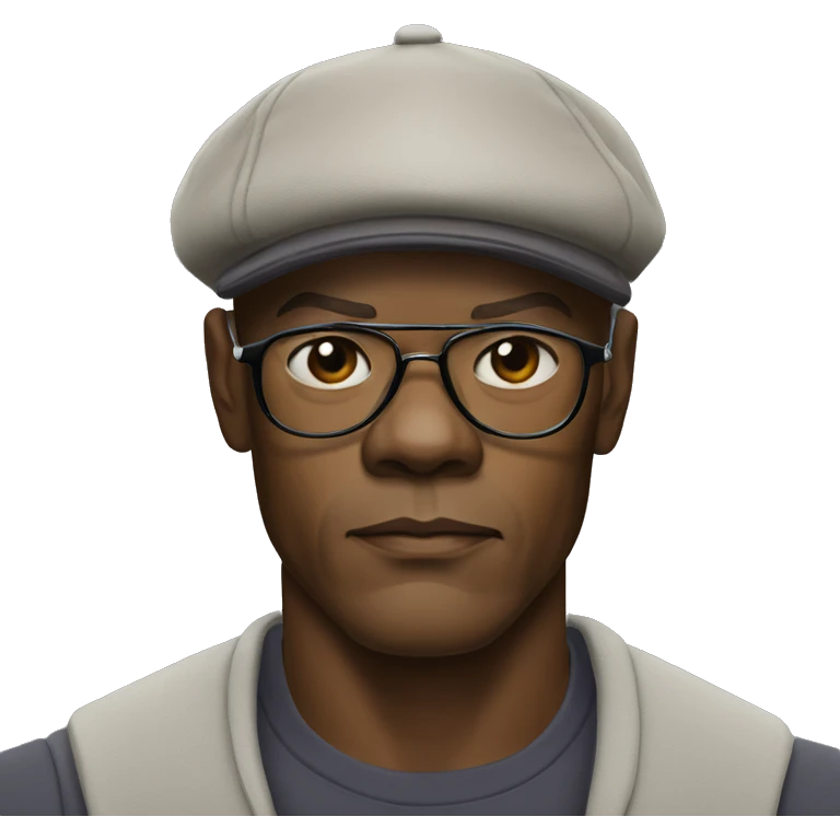 bald samuel l jackson serious wearing shirt and backwards Kangol emoji
