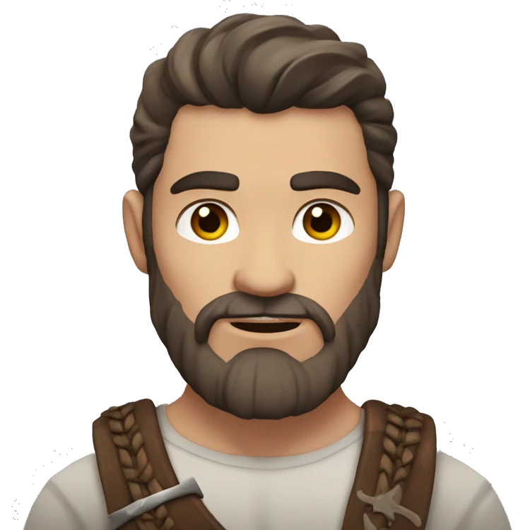 Attractive viking man no smile with long dark brown hair brown eyes and stubble emoji