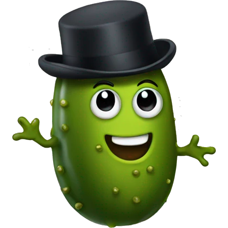 Pickle walking with a top hat emoji