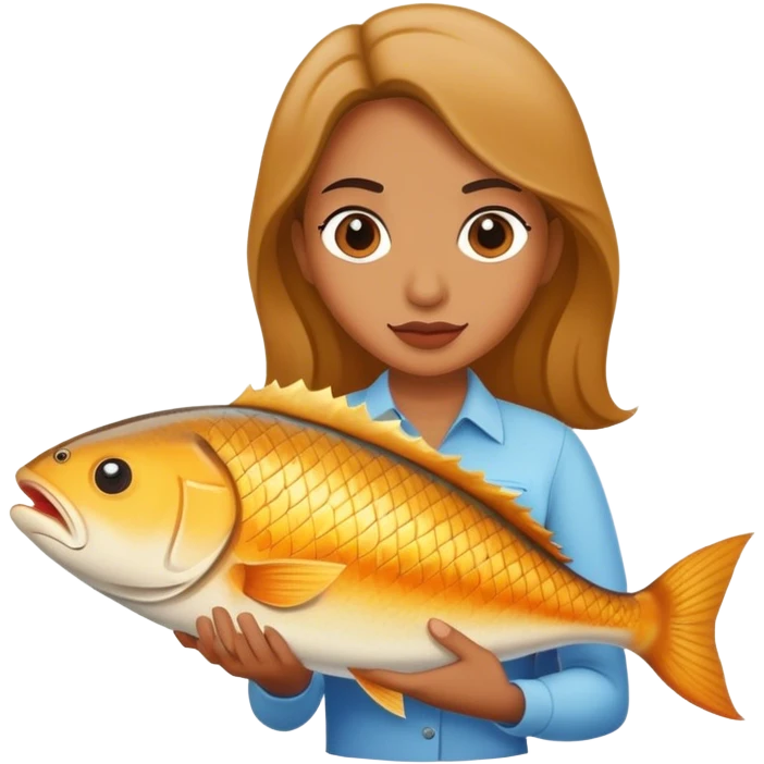 Woman carrying huge fish emoji