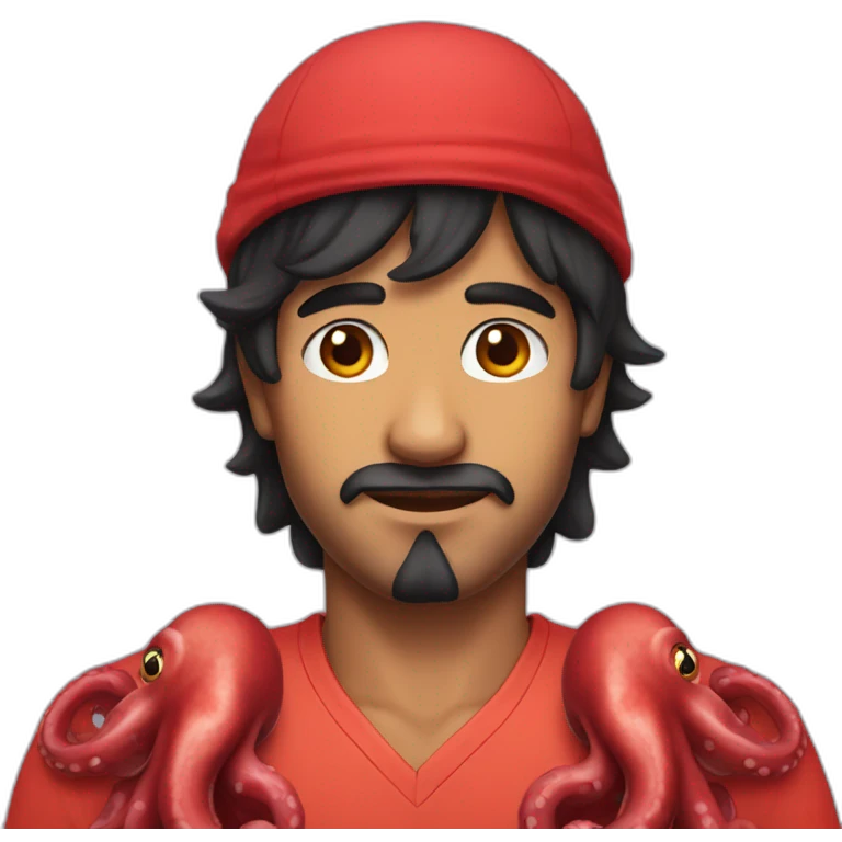 indian man with black hair a hat and a red octopus shirt emoji