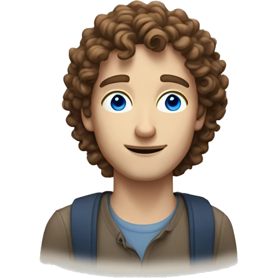 white guy with blue eyes and brown curly hair with a writing with @rca written emoji