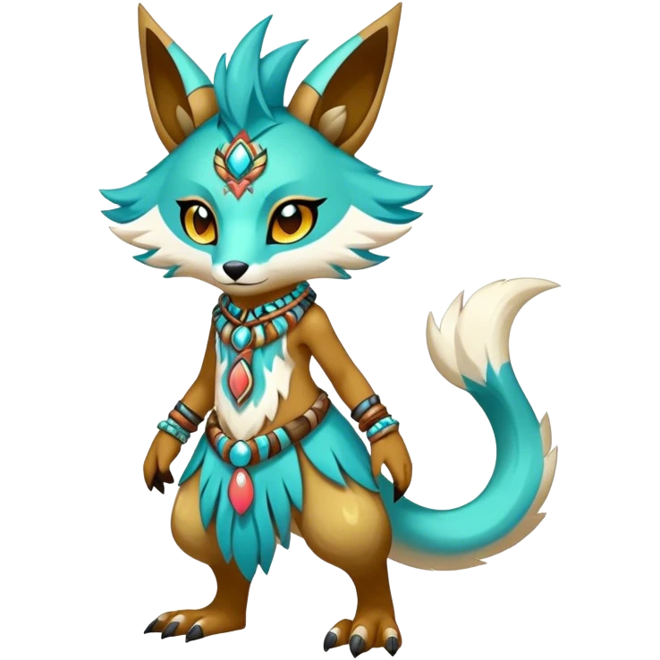 Anthro Sona Cool Edgy Cute Colorful Shy Shamanic Tribal Shiny Fakemon-Fantasy-Creature Full Body emoji
