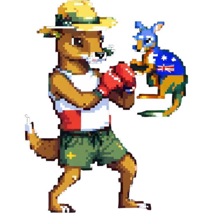a man in an Australian hat boxing with a kangaroo emoji