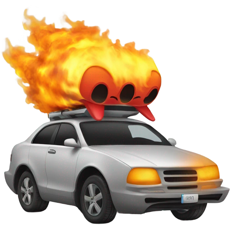 Car on fire with rocket wheels emoji