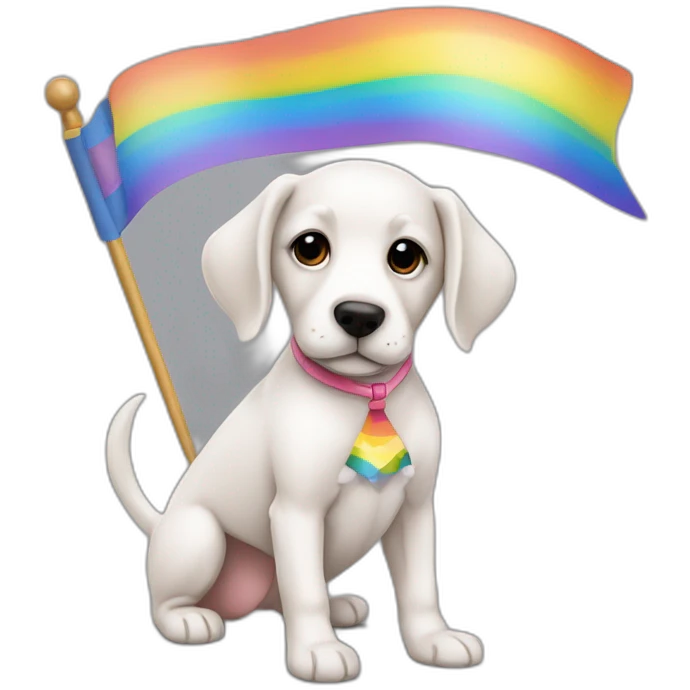 Cachorra vestida de bailarina com bandeira de arco iris emoji