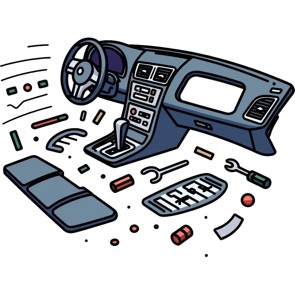 car interior disassembly, dashboard parts removal, tools and car panels emoji