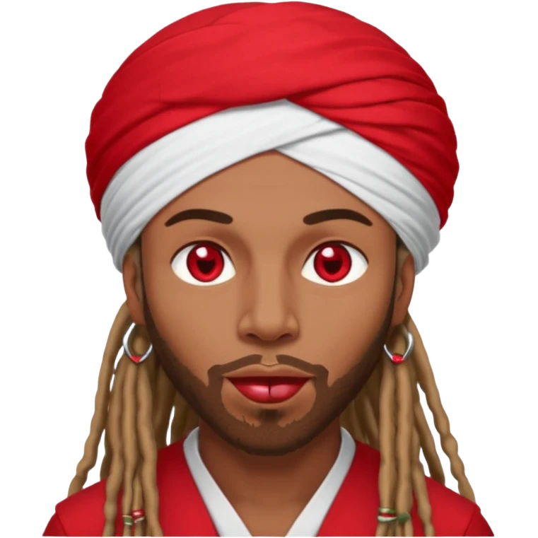 Brownskin man with long dreadlocks red shirt add white dubai turban add red heart in both of his eyes mouth open  emoji