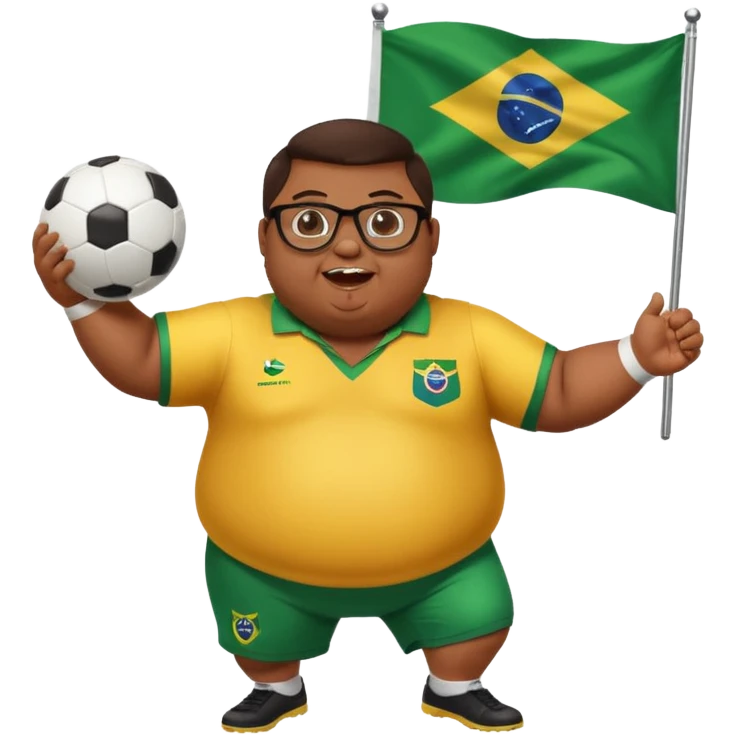 make an guy called pedro who is dancing with a football and playing brazzilian phonk and hee has glasses and is obese and make it look like hes listening to brazzilian phonk so it has a brazil flag and text saying phonk on it and give him demon laser eyes phonk demon tuff boii  sus phonk brazilo! emoji