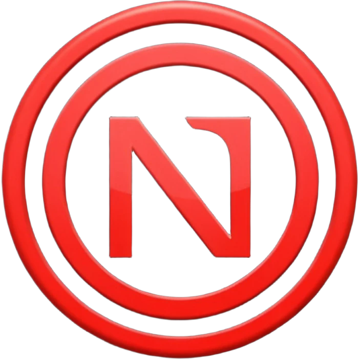 Círculo totalmente negro, adentro del círculo un símbolo de encendido y apagado en color blanco a un lado del símbolo la letra N en color rojo emoji