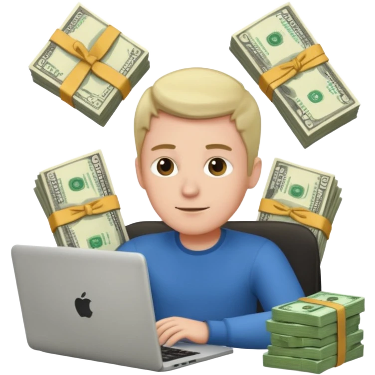 aktien experte er sitz am laptop und verdient durchs traden geld

geld sollte um ihn herum sein emoji