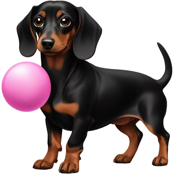 Black and brown dachshund with a pink ball emoji