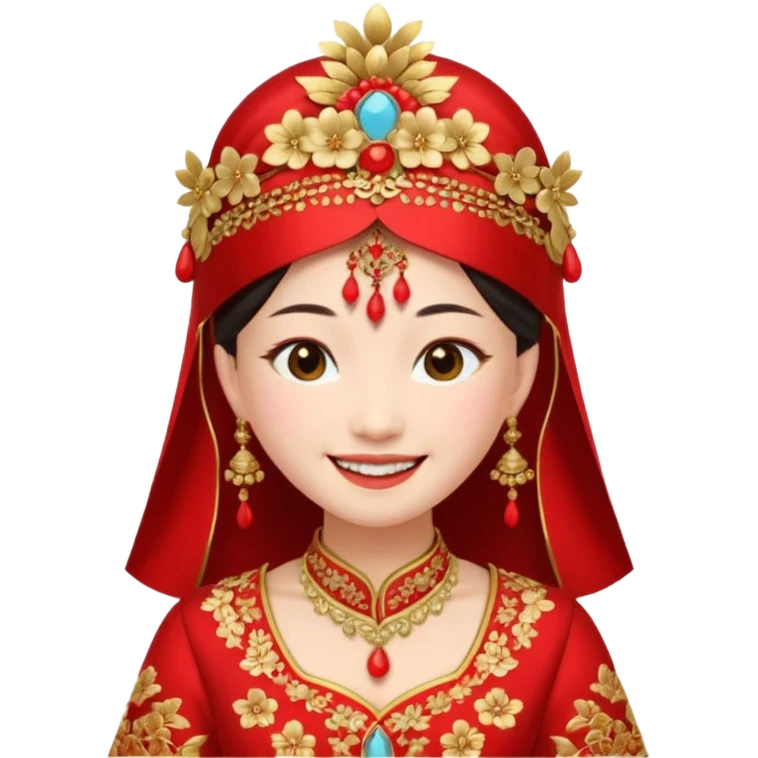 Chinese bride getup, smiley face. emoji