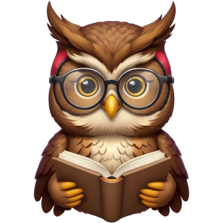 À owl with glasses on reading a book emoji