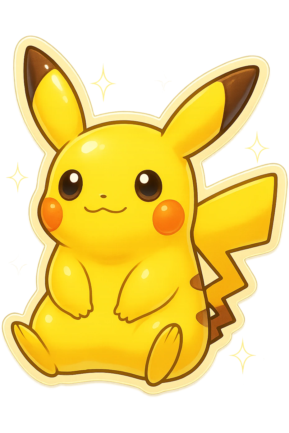 Make this a shiny Pikachu with a lighter yellow color and sparkles, keep the retro stickers style and no background. emoji