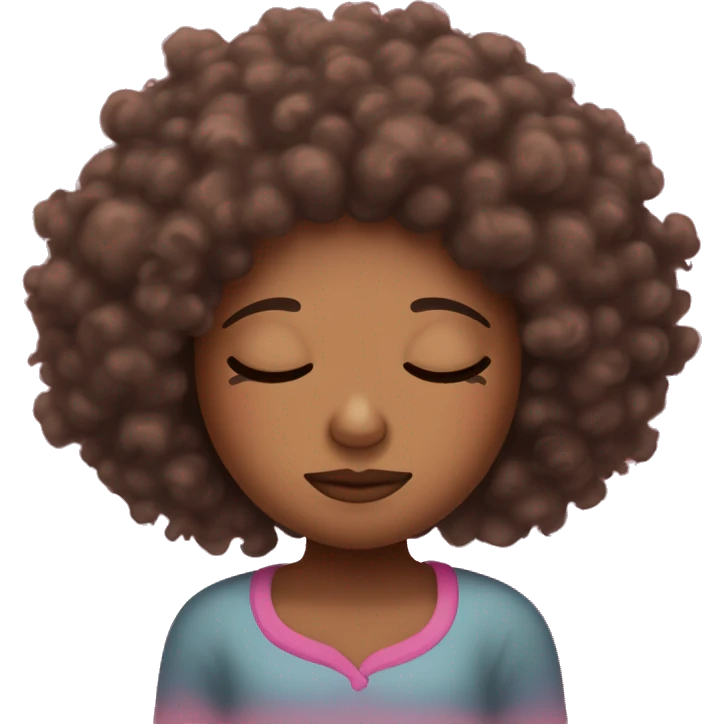 Brown skinned girl with curly coily messy afro sleeping on a pink pillow emoji