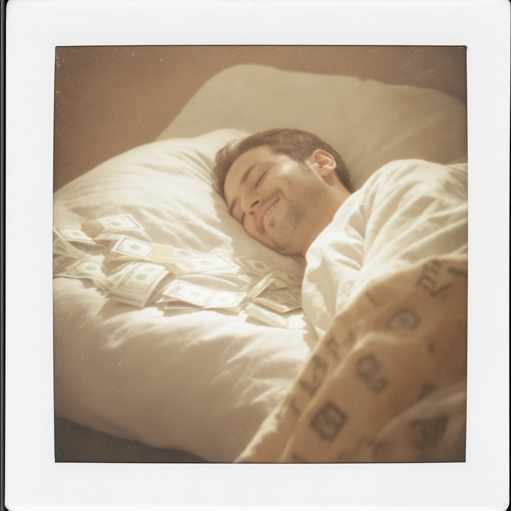 happy person napping on mattress of money emoji
