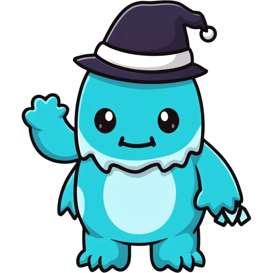 ice monster in a black and white suit and hat emoji