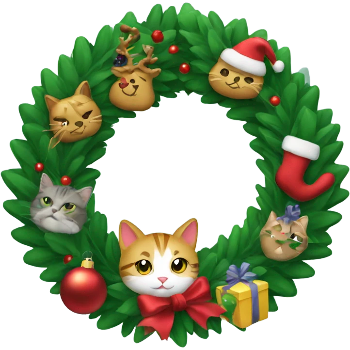 Christmas wreath with cat decorations  emoji