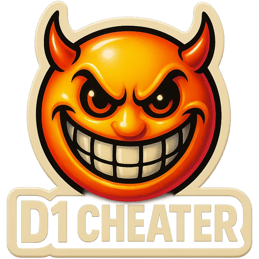 grin evil face
 add the words " D1 Cheater " in White emoji