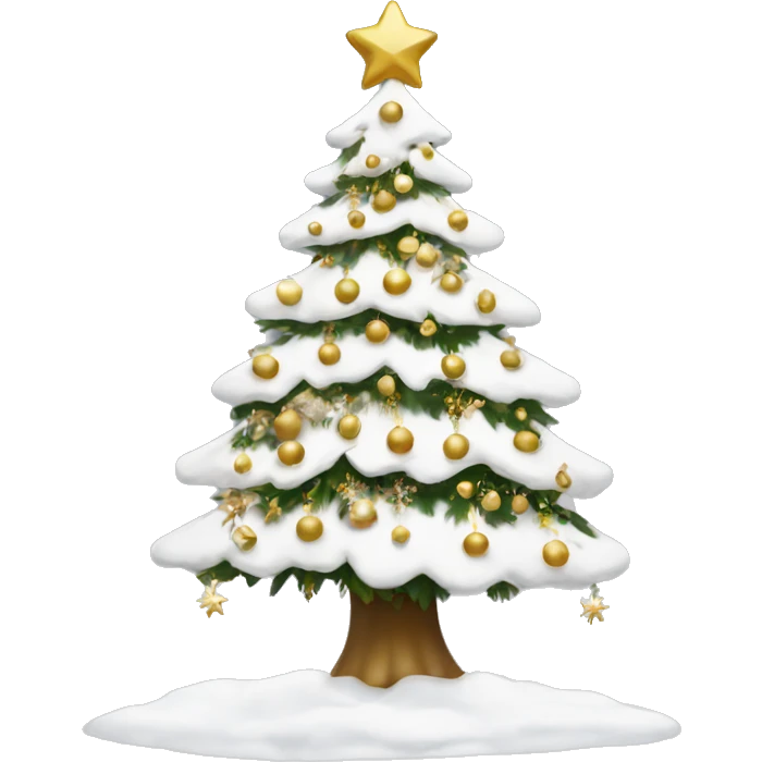 snow christmas tree with white and gold decorations emoji