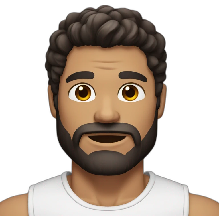 Muscular man with dark hair and beard with hazel eyes emoji
