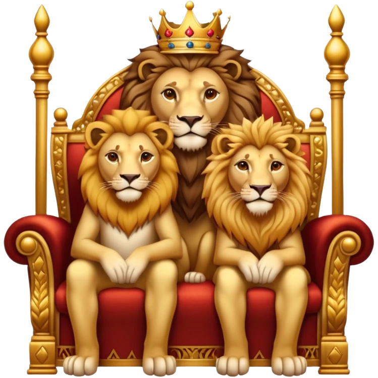 Lion and lioness sitting in a king chair emoji