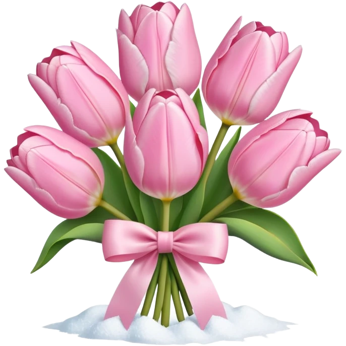 light pink tulip bouquet with light pink bow and snow emoji
