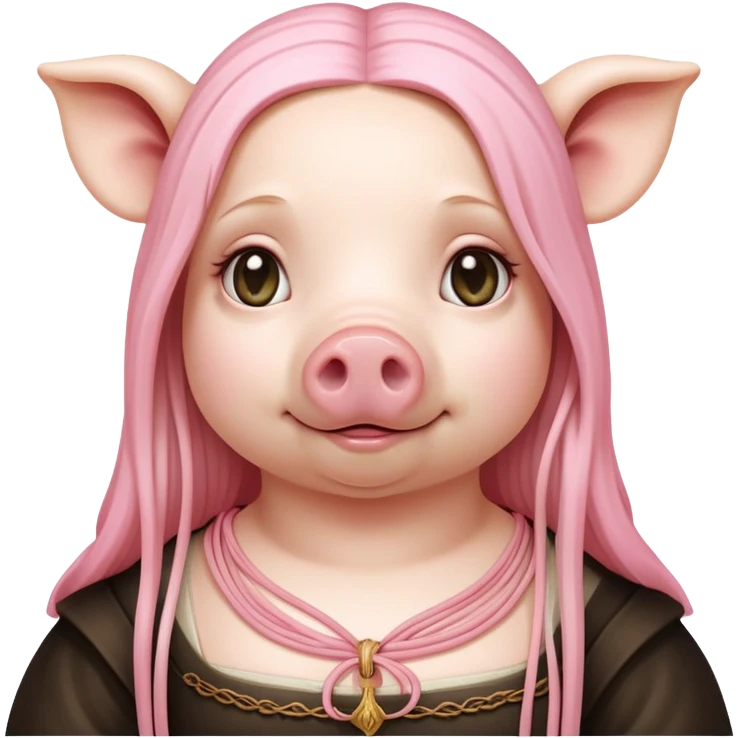   renaissance monalisa goth pig with pink spaghetti  emoji