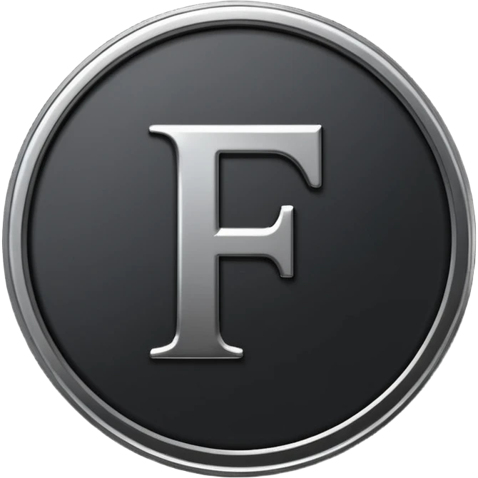 Emoji icon of a black coin with engraved letter F, minimalist style, isolated emoji