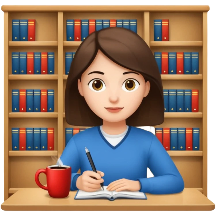 Student + notes + mug, Library Visitor. emoji