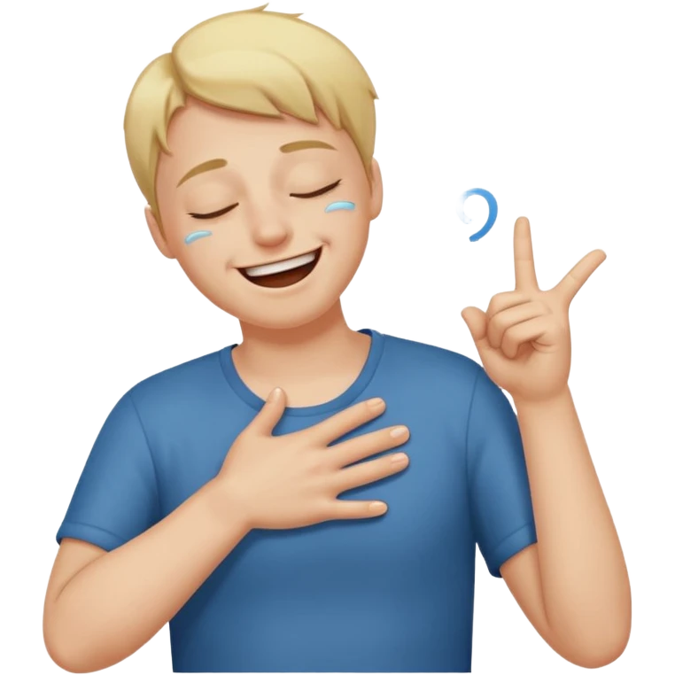 A person laughing with one hand pointing straight and one hand on his stomach with laughing tears in his eyes and closed eyes and straight pointing hand straight emoji