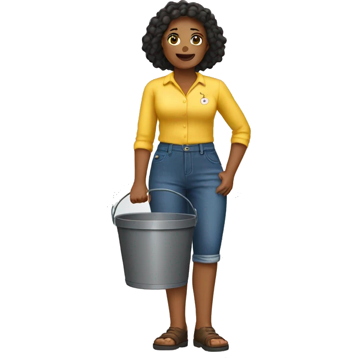 A woman standing with one of her legs in a bucket emoji