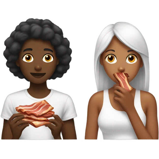 A girl eating bacon with her black boyfriend  emoji