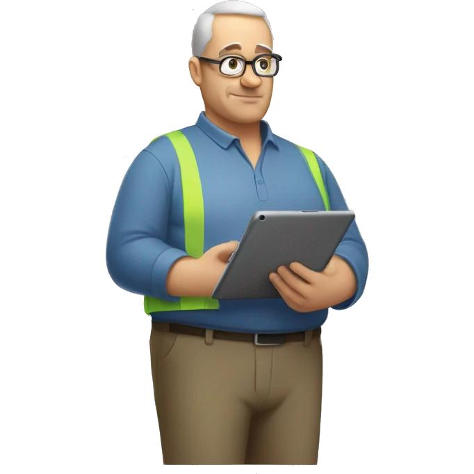 Middle aged over weight man working on an iPad  emoji