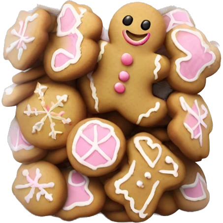 Realistic glass cookie jar with light pink lid full of gingerbread cookies isolated.  emoji