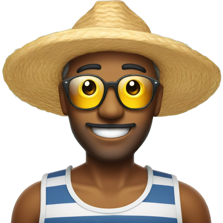 Crie um emoji do influencer Tião do bar com chapéu de praia emoji