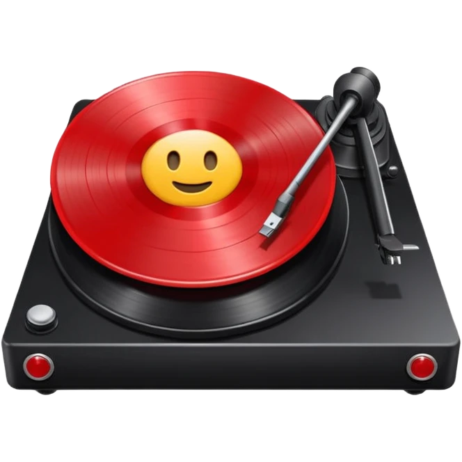 Generate a high-quality 3D cartoon-style emoji of a red LP record placed inside a black LP turntable, realistic shading, smooth gradient colors, rounded and cute appearance, simple white background, high-resolution.
 emoji