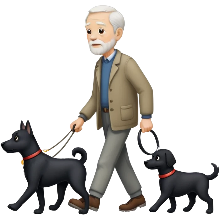 white old man walking black dog emoji