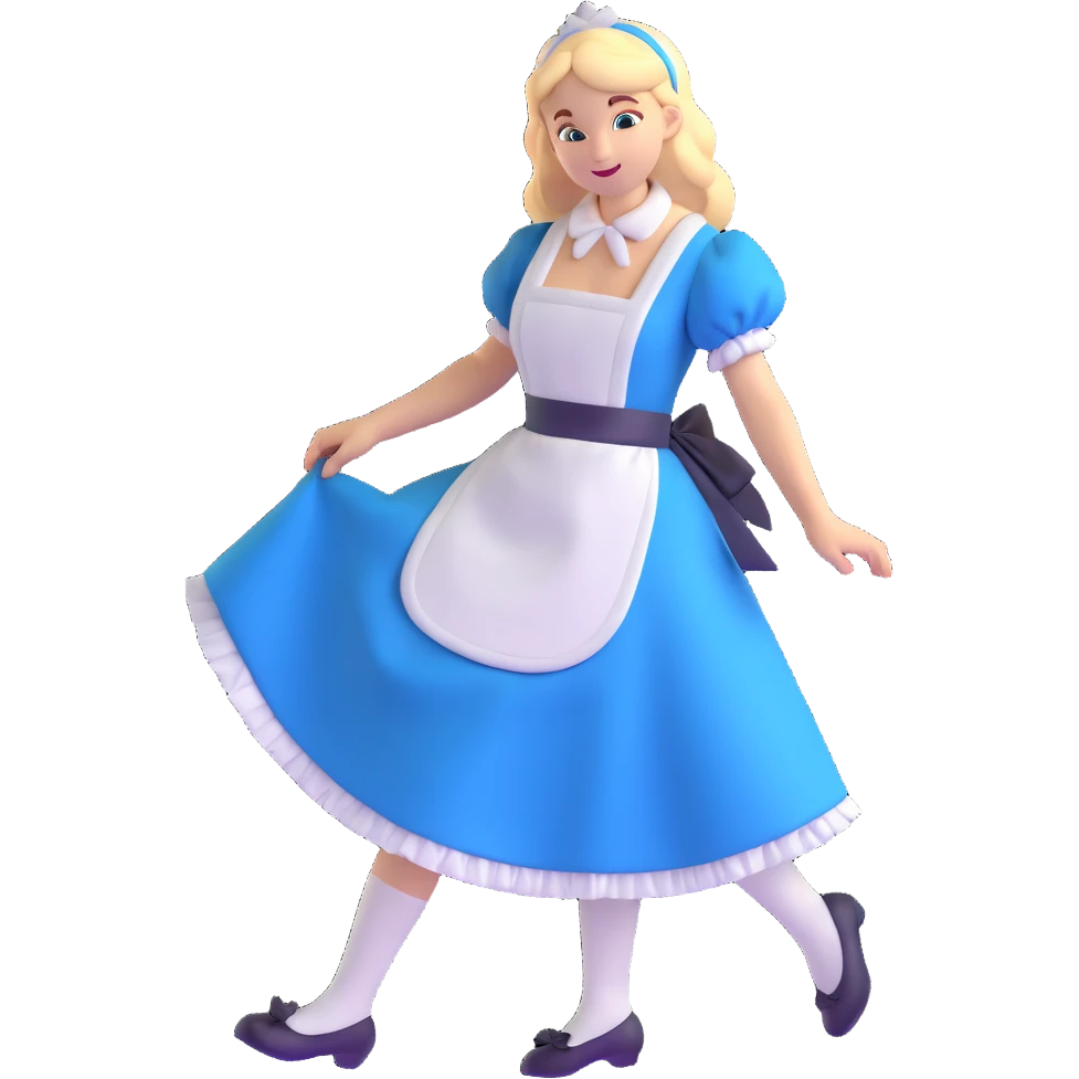 Disney's Alice in Wonderland curtseying elegantly in her blue dress with white apron emoji