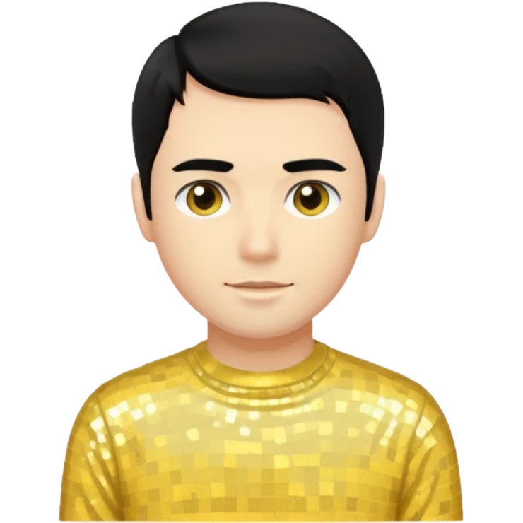 Greg Page from The Wiggles with black hair, yellow sequin skivvy shirt emoji
